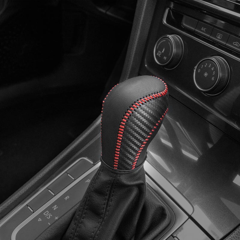 JINZHAO JIECHEN Auto Car Leather Gear Shift Knob Cover for Golf Jetta Passat Tiguan Atlas Beetle GLI Eos CC Golf TDI E-Golf Golf Sportwagen Jetta Hybrid Golf R Golf GTI Jetta Accessories (red) - Image 3